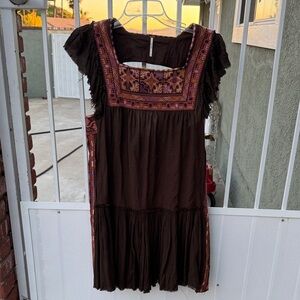 Free People Brown and Multicolor Fringe Dress